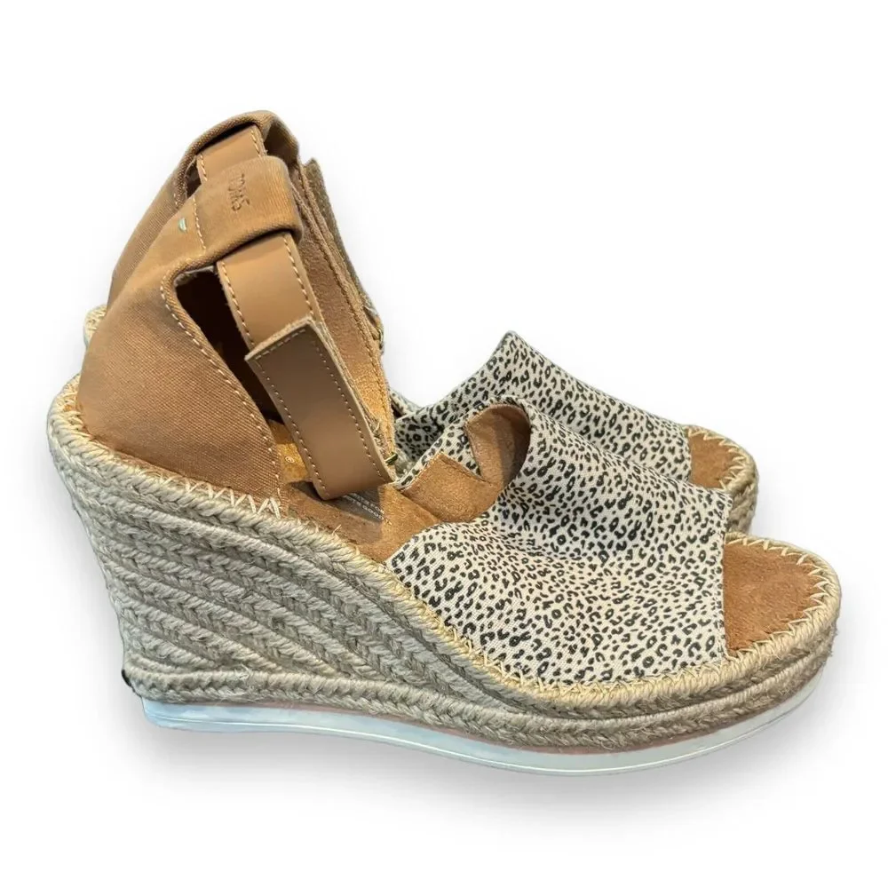 TOMS Mini‎ Leopard Print  MARISOL Ankle Strap Heeled Espadrilles SZ 9